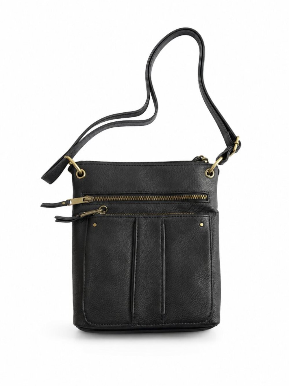 Time and Tru Women's Faux Leather Crossbody Bag with Front Zipper Pockets